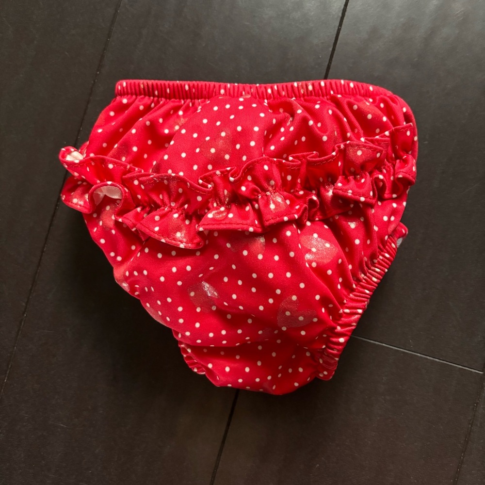 IPlay baby girl red polka dot ruffle swim diaper size 34M EUC